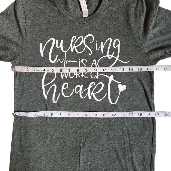 Bella Canvas gray white nursing is a work of heart short sleeve t shirt sz S - Picture 9 of 11